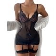 thumbnail image 3 of STARVNC Women V Neck See Through Lace Mesh Garter Belt Bodysuit Lingerie, 3 of 4