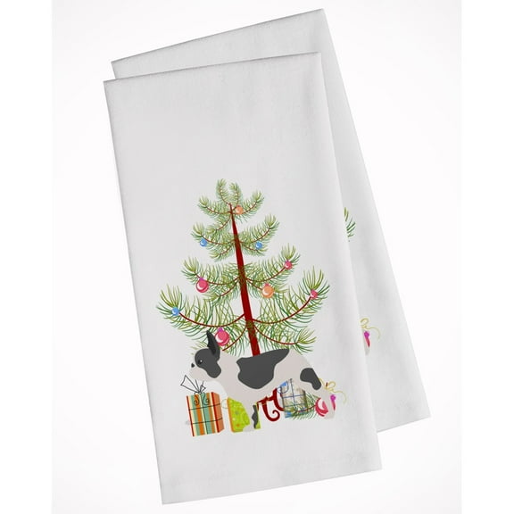 Carolines Treasures BB2959WTKT French Bulldog Merry Christmas Tree White Kitchen Towel - Set of 2
