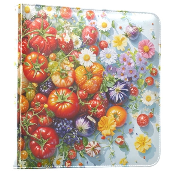 FORMRS 3 Ring Photo Album 4"x6" Self Adhesive Large Capacity PU Leather Cover, Purple Floral Tomatoes