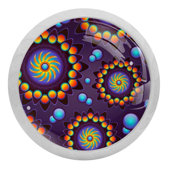 4PCS Round Colorful Art Swirl Cabinet Fluorescence Knob Glowing in the Dark Furniture Drawer Pulls Handle with Screws