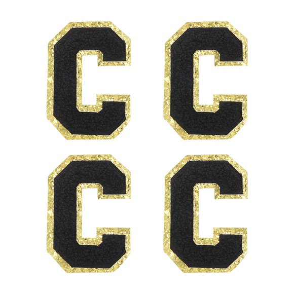 Unique Bargains 4Pcs Chenille Letter Patches Iron on Letter Patches Black C Alphabet Decorative Repair Embroidered Patches