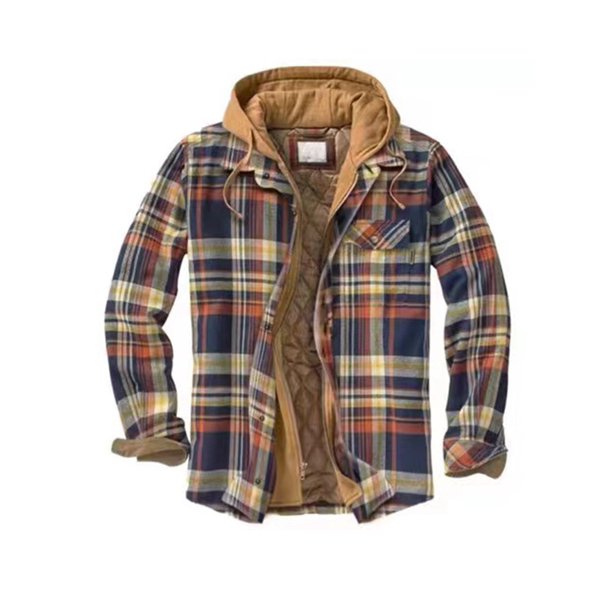 UKAP Winter Plaid Coats for Men Thick Fleece Lined Hooded Shirt Jacket