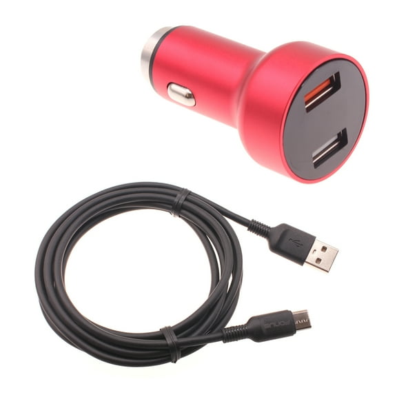 24W Fast Car Charger for Motorola One 5G Ace - 2-Port 6ft USB-C Cable DC Socket Power Adapter Long Type-C Cord Compatible With Motorola One 5G Ace