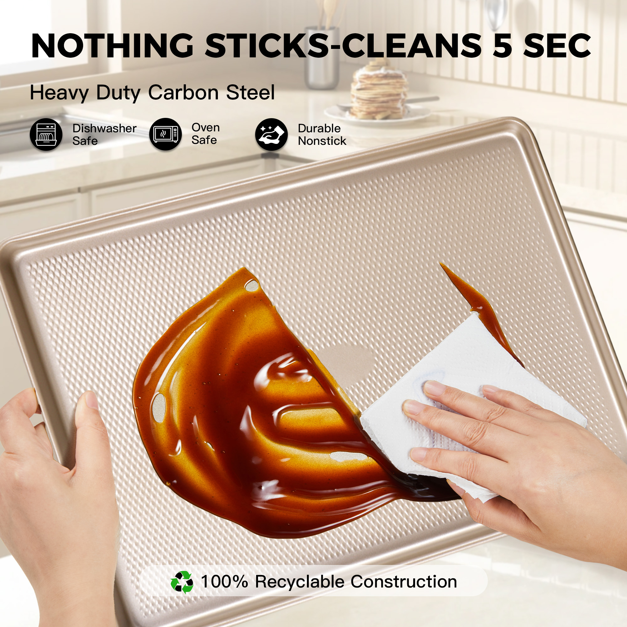 HONGBAKE Jelly Roll Pan 15x10 Nonstick Baking Sheet, Gold photo 2