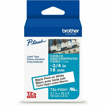 Brother P-touch Flexible ID Laminated Label Tape 3/4" x 26.2' Black on White (TZeFX241)