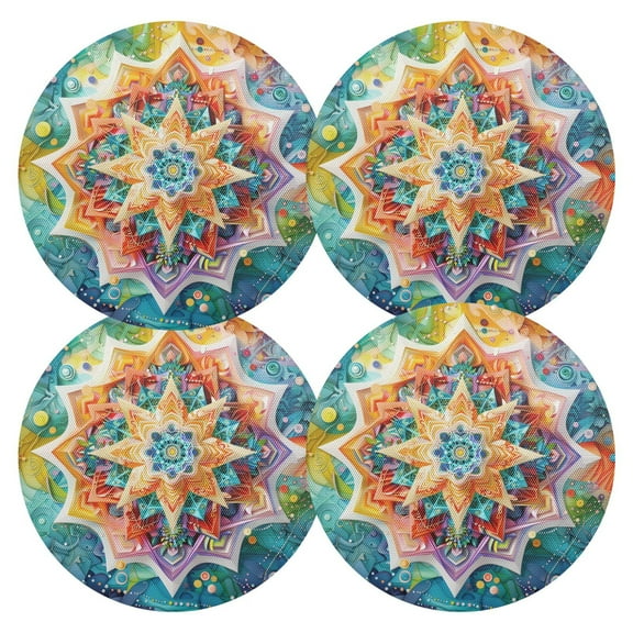 Ryvnso Geometric Ethnic Flower Round Plate Mats Dining Table Placemat Set of 4 for Holiday Decoration
