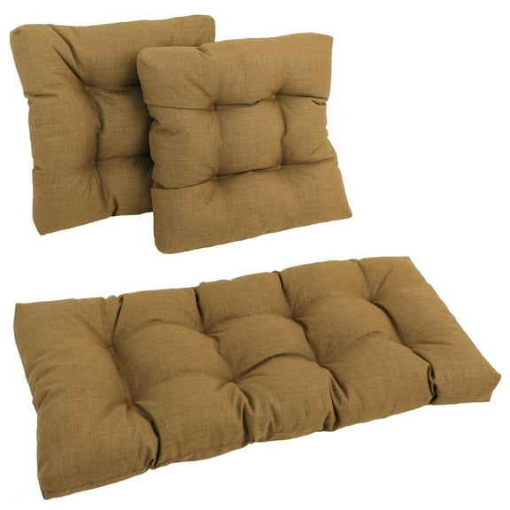 Square Spun Polyester Outdoor Tufted Settee Cushions (Set of 3) - Wheat