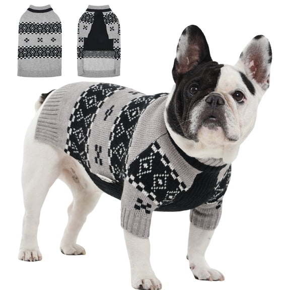 IECOii Warm Dog Sweaters with Fair Isle Pattern Cozy Stretchy Dog Winter Sweater Male Fall Knitwear Mid Neck Pullover for Medium Dogs,Gray,M