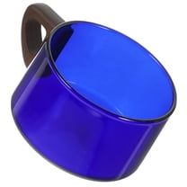 RENACLIPY Coffee Mug Tea Cup Simple Appearance Blue Glass with Wood Handle 1Pack