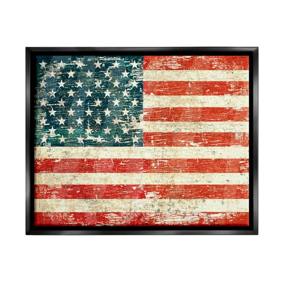 Stupell Industries Rustic American Flag Town & City Painting Black Floater Framed Art Print Wall Art, 21 x 17