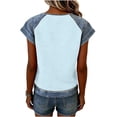 thumbnail image 6 of Womens Short Sleeve Waffle Knit Top Denim Trim, Raglan Sleeve Summer Round Neck Tees Casual Layered Look T-Shirts for Daily Wear Soft Jean Inspired 2026 Fashion, 6 of 7