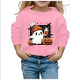 thumbnail image 3 of Otqutp Round Neck Pullovers for Children's Boys Girls Fashion Halloween Cute Little Bats and Pumpkin Printed Round Neck Sweater Autumn Hoodie Sweatshirt (Pink,13-14 Years), 3 of 5