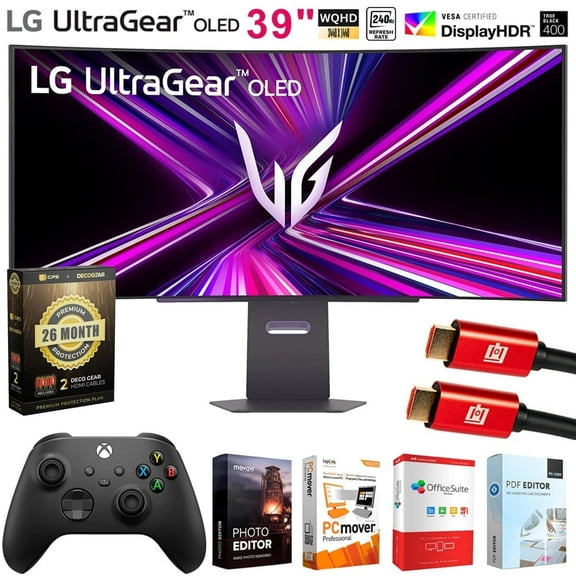 LG 39" UltraGear OLED WQHD 240Hz 800R Curved Gaming Monitor Bundle with Microsoft Wireless Controller, Elite Suite 18, 2x HDMI Cable and Deco Gear CPS 26 Month Protection Pack (BEACH-CPS- 26M1000)