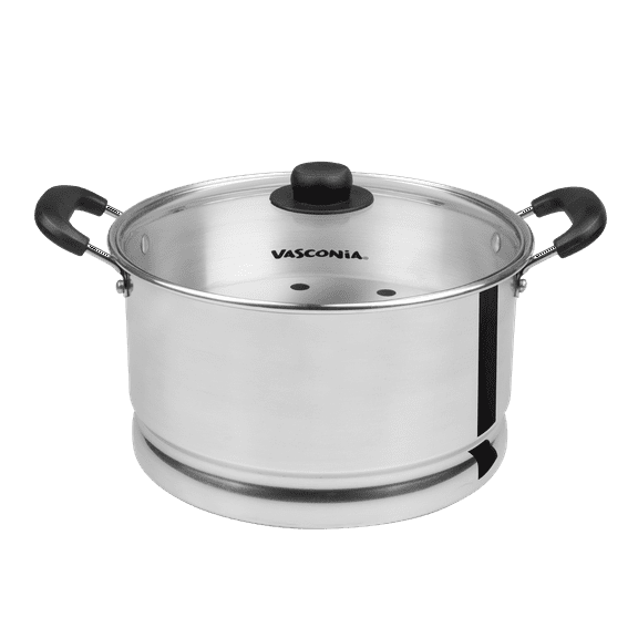 Vasconia 10 Qt Aluminum Steamer Pot with Glass Lid and Steam Tray, Silver