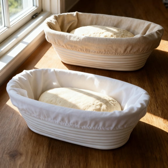 Banneton Basket Set (2 Oval Bowls) - Dough Proofing Baskets for Sourdough Baking, Easy to Clean for Home & Professional Bakers