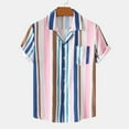thumbnail image 2 of JLFKNG Summer Shirts For Men Fashion Hawaiian Style Striped Printed Lapels Buttons Short Sleeve Shirt Tops Breathable Loose Fit Comfy Mens Clothes, 2 of 7