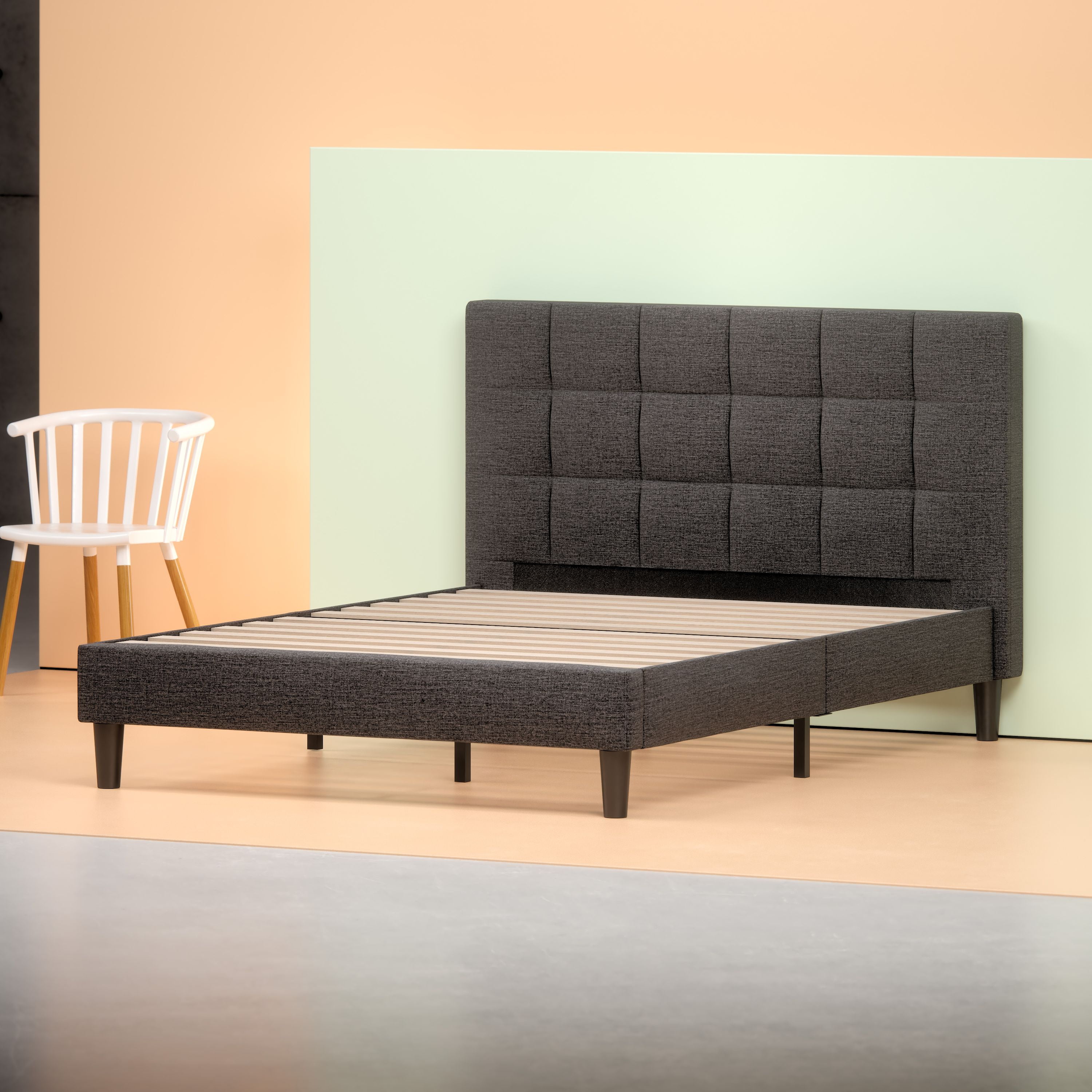 Zinus Lottie Upholstered Square Stitched Platform Bed with Headboard