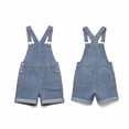 thumbnail image 4 of Alkepwun Denim Overalls Men Solid-Color Casual Loose Adjustable Straps Shorts Rolled Hem Bib Jumpsuit Multi-Pocket Side-Buttoned Washed Durable Romper, 4 of 5