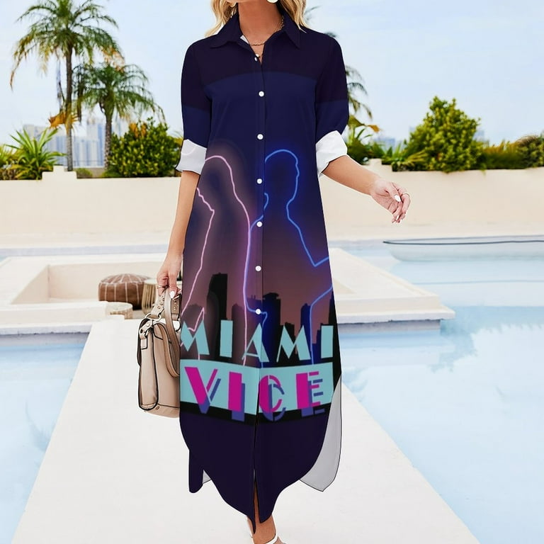 neon oversized shirt dress Womens Neon Rose Black Conversational Floral Print Oversized Shirt Dress
