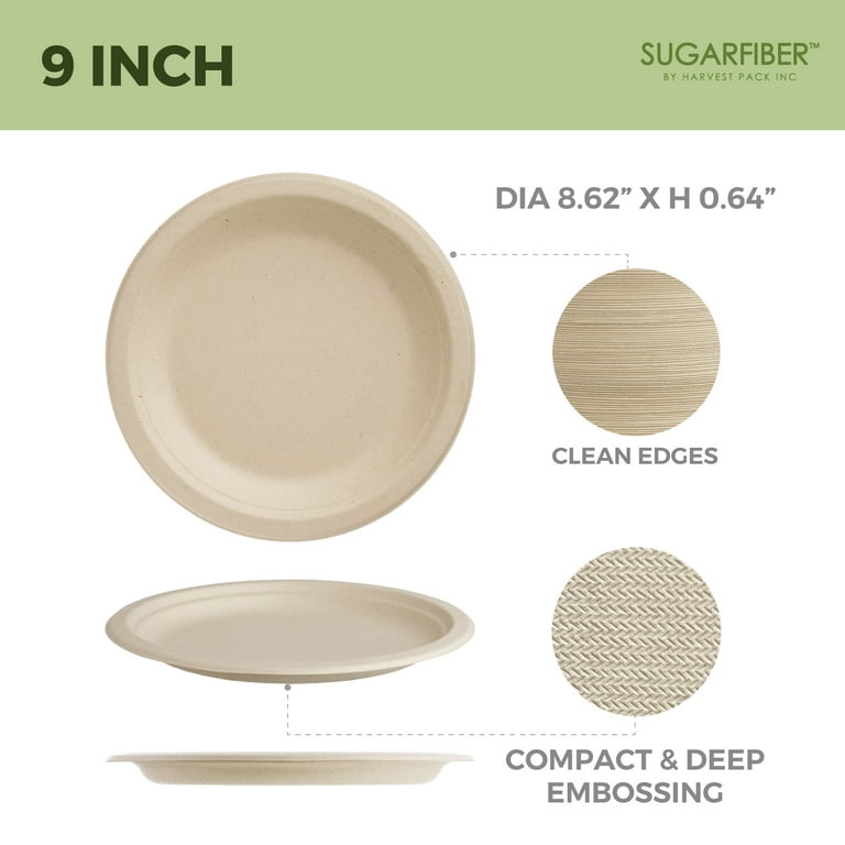 9 inch [100] Compostable Natural Sugarcane Round Plates