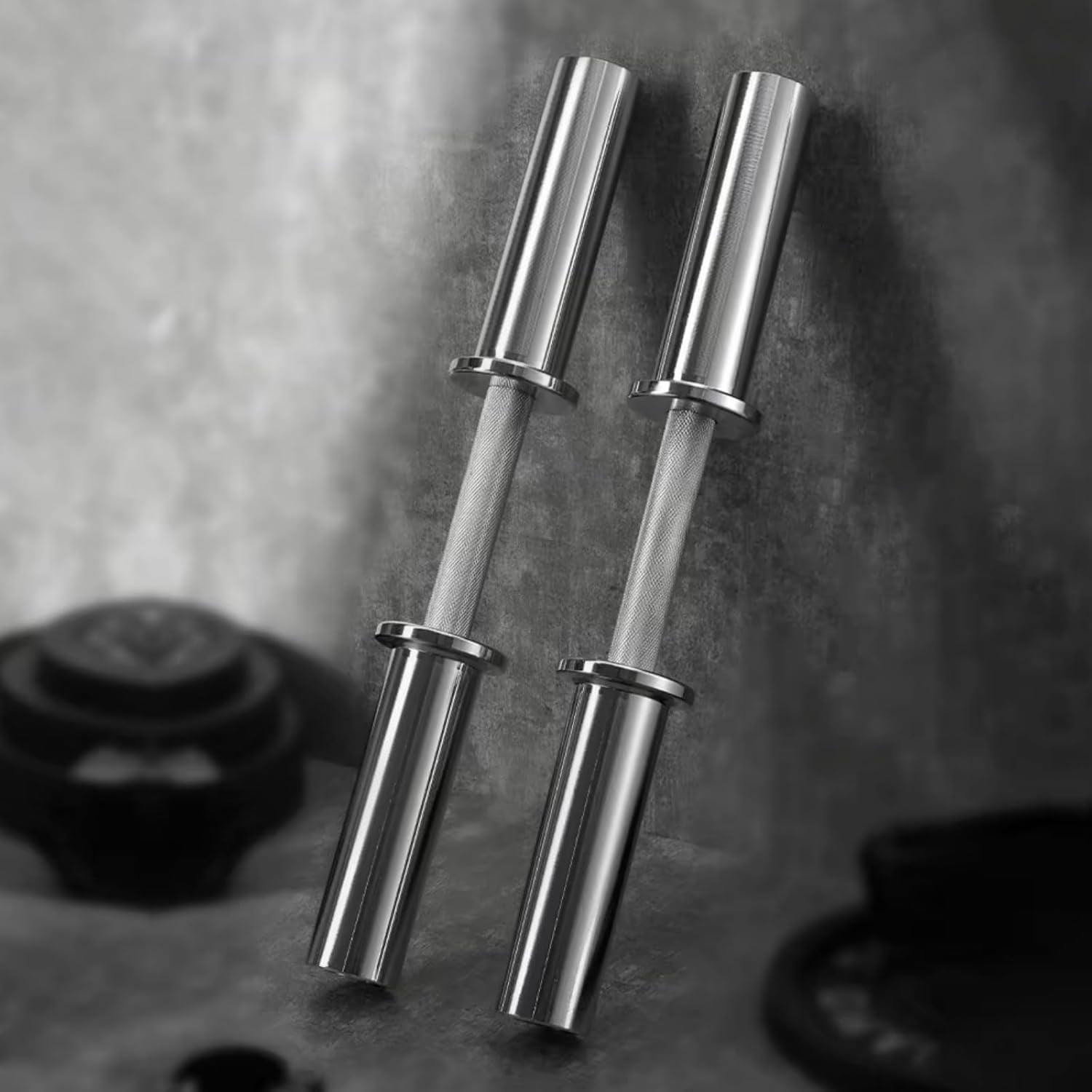 16 Inch Olympic Dumbbell Handle Pair - Solid Steel Adjustable Bars with Spring Collars for Home Gym Strength Training