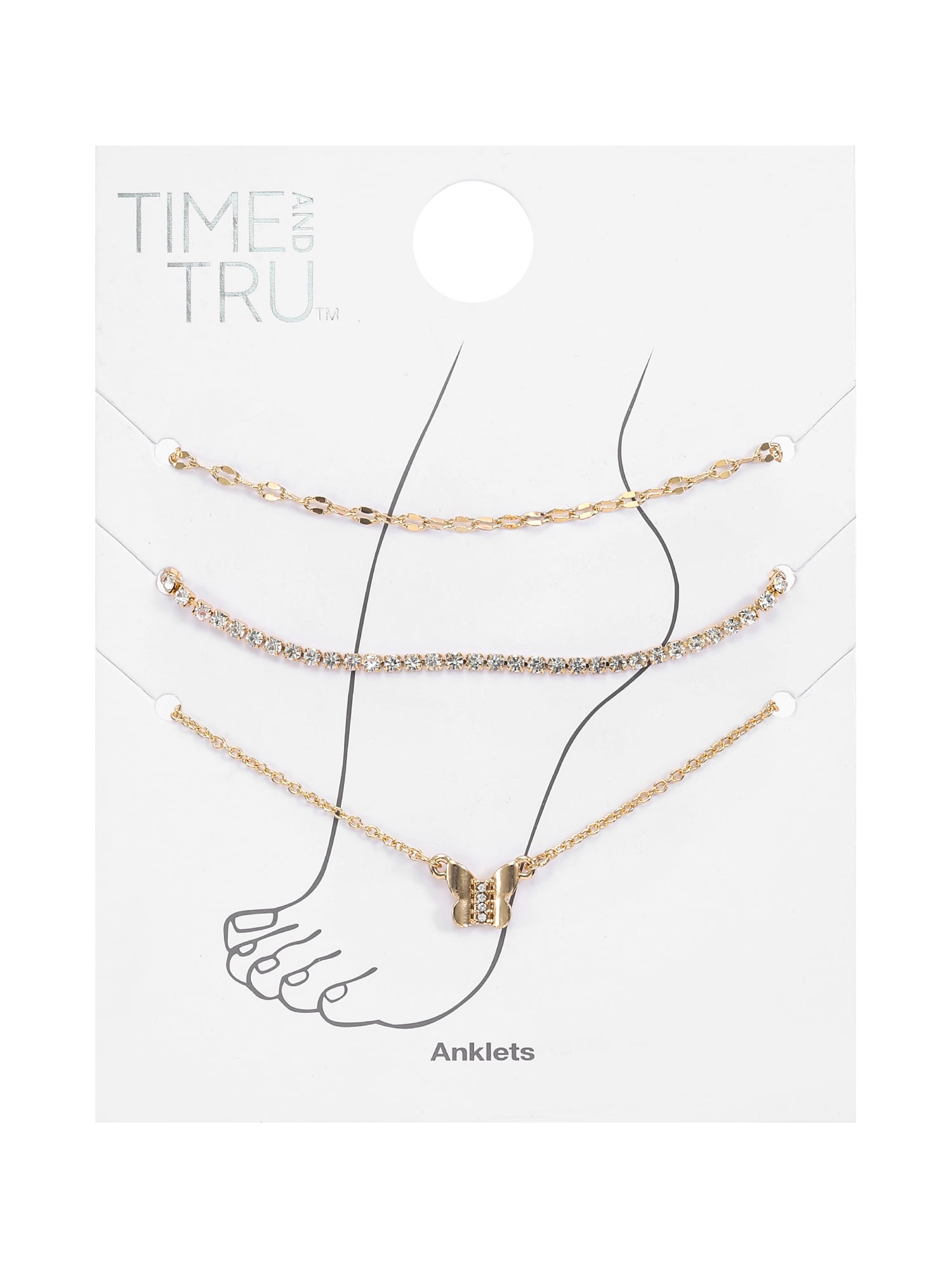 Time and Tru Women's Goldtone Butterfly Motif Anklet Set, 3 Pieces