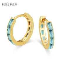 Paris Jewelry 3 Ct Aquamarine Emerald Cut Hoop Earrings, 18K Yellow Gold Jewelry Gift for Women plated