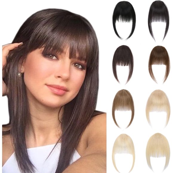 shiyou-Clip In Bangs, 100% Real Human Hair Natural Off Black Clip On Wispy Fringe Bangs With Temples Short Hairpieces Natural Flat Neat Bangs Remy Hair Extensions For Women Daily Use French Wispy Ban