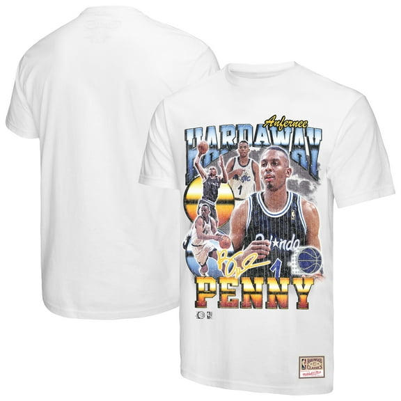Men's Mitchell & Ness Penny Hardaway White Orlando Magic Hardwood Classics Commemorative Player Collage T-Shirt
