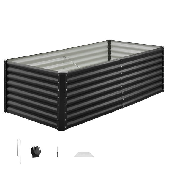 KFFKFF Metal Raised Garden Bed, 6 x 3 x 2 ft Outdoor Galvanized Planter Box, Open Base Design, Spacious Planter for Vegetables, Flowers, Herbs, and Succulents, Dark Gray