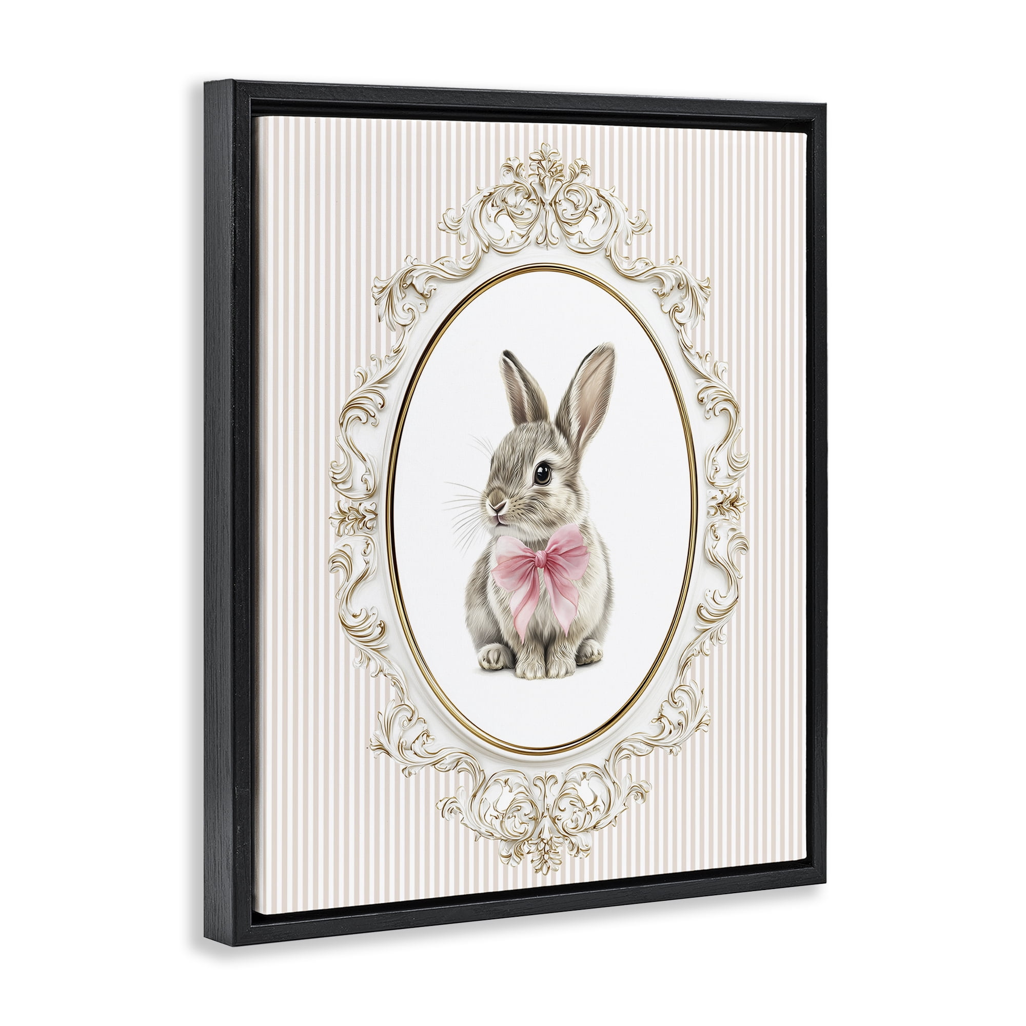 Stupell Industries Ornate Border Bunny Black Framed Floater Canvas Wall Art, design by Christine Simpson Art