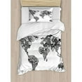 thumbnail image 3 of Modern King Size Duvet Cover Set, Artistic Sketch Style World Map with Floral Charm Purity on Earth Themed Print, Decorative 3 Piece Bedding Set with 2 Pillow Shams, Black White, by Ambesonne, 3 of 3