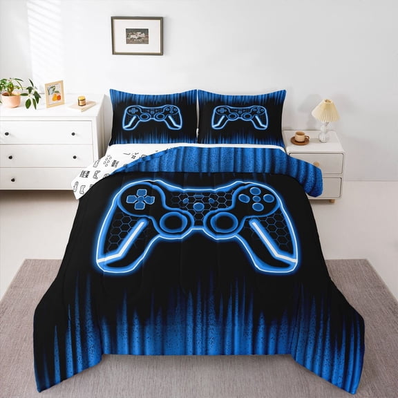 Castle Fairy Teens Female Men Green Gamepads Twin Comforter Sets,Video Game Bedding Set