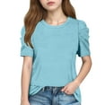 thumbnail image 6 of Jamicy T Shirts for Girls for 4-14 Years Kids Girls Puff Short Sleeve Shirts Summer Ribbed Knit Crewneck T Shirt Tops Tee Blouse Round Neck Tees, 6 of 9