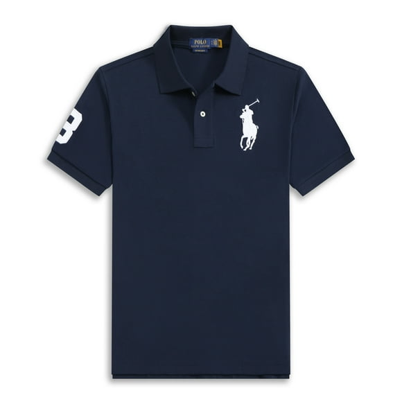 short-sleeved polo shirt for men loose large size lapel solid color pure cotton embroidered big horse logo polo shirt