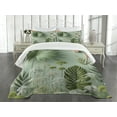 thumbnail image 3 of Ambesonne Sage Green Quilted Bedspread Set 3 Pcs, Jade Tone Exotic Leaves, Queen Size, Cadet Blue Teal Salmon, 3 of 4