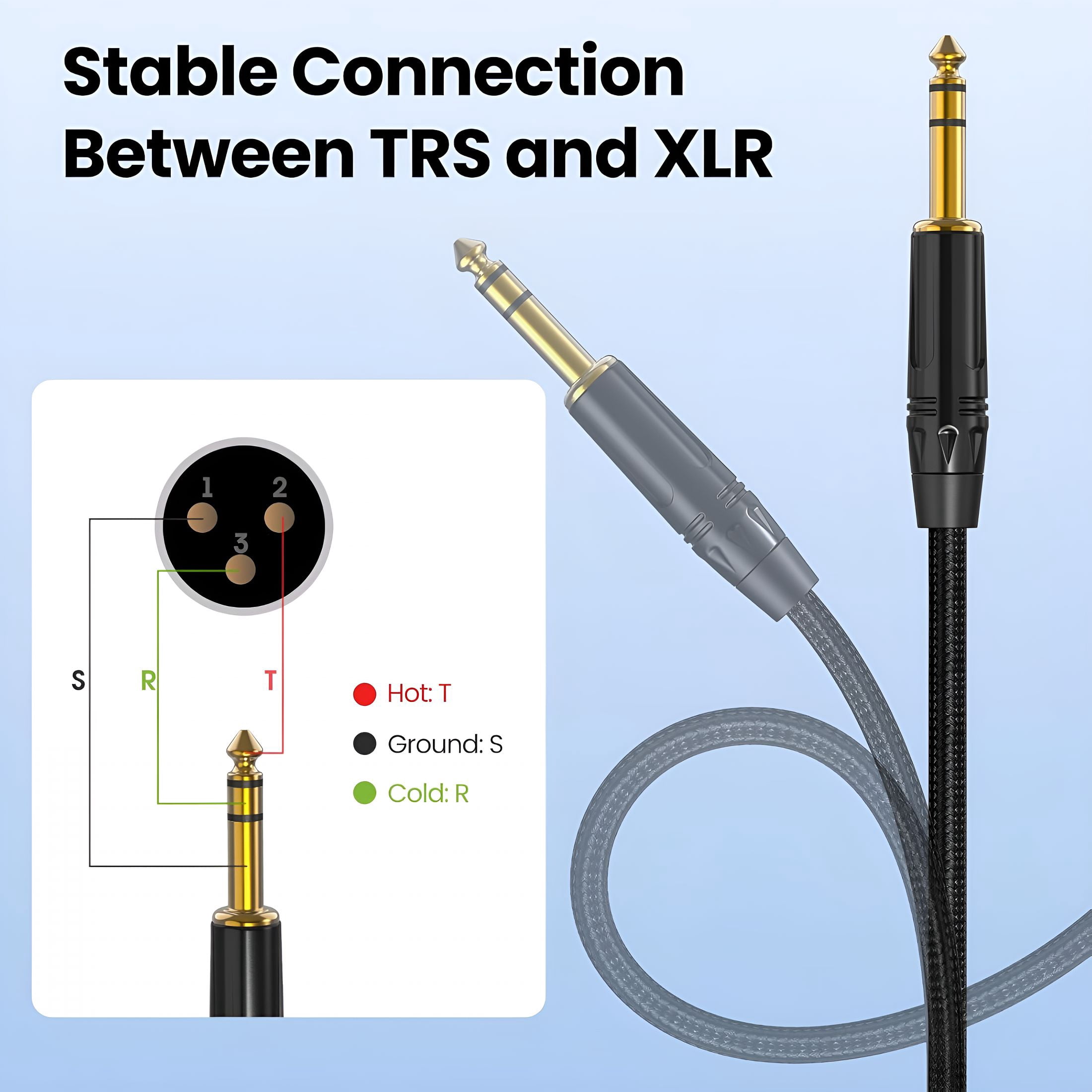 EXLEAF XLR Male to 1/4,TRS to 6.35mm -10ft 2Packs Gold-Plated Connectors Nylon Braided Cable,Quarter Inch to XLR Male Cable for Speakers,Mixers,Amplifiers - 10feet