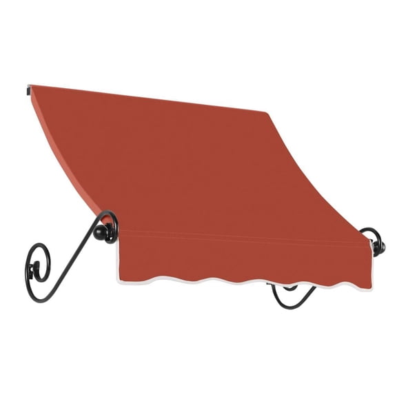 Awntech 3.38 Ft Charleston Sloped Fixed Awning with Scrolled Iron Arms (40.5in x 36in x 24in), Terracotta