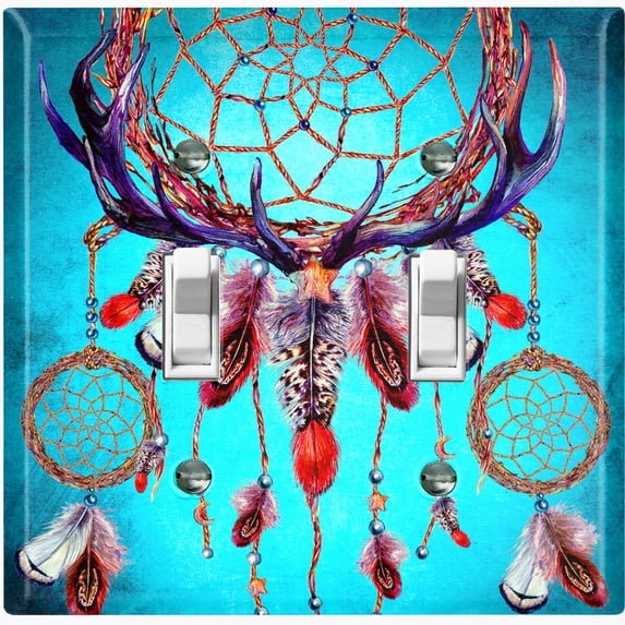 Metal Light Switch Plate Cover Beaded Feather Dreamcatcher Teal DRM004