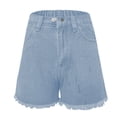thumbnail image 2 of Jean Shorts Womens Summer Casual Elastic Waist Raw Hem Denim Shorts with Pockets Streetwear, 2 of 8