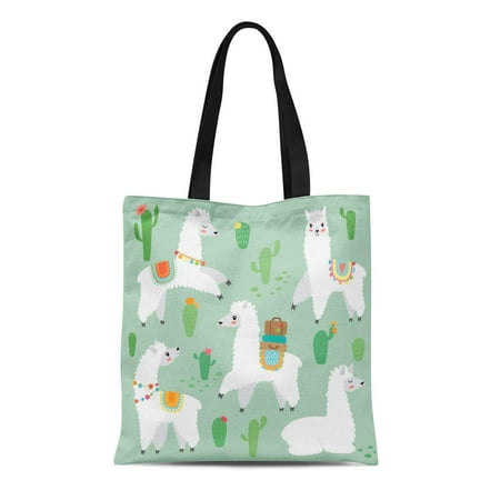 Sidonku Canvas Tote Bag Green Cute Llama Cactus Baby Baggage Botanical Bright Reusable Shoulder Grocery Ping Bags Handbag