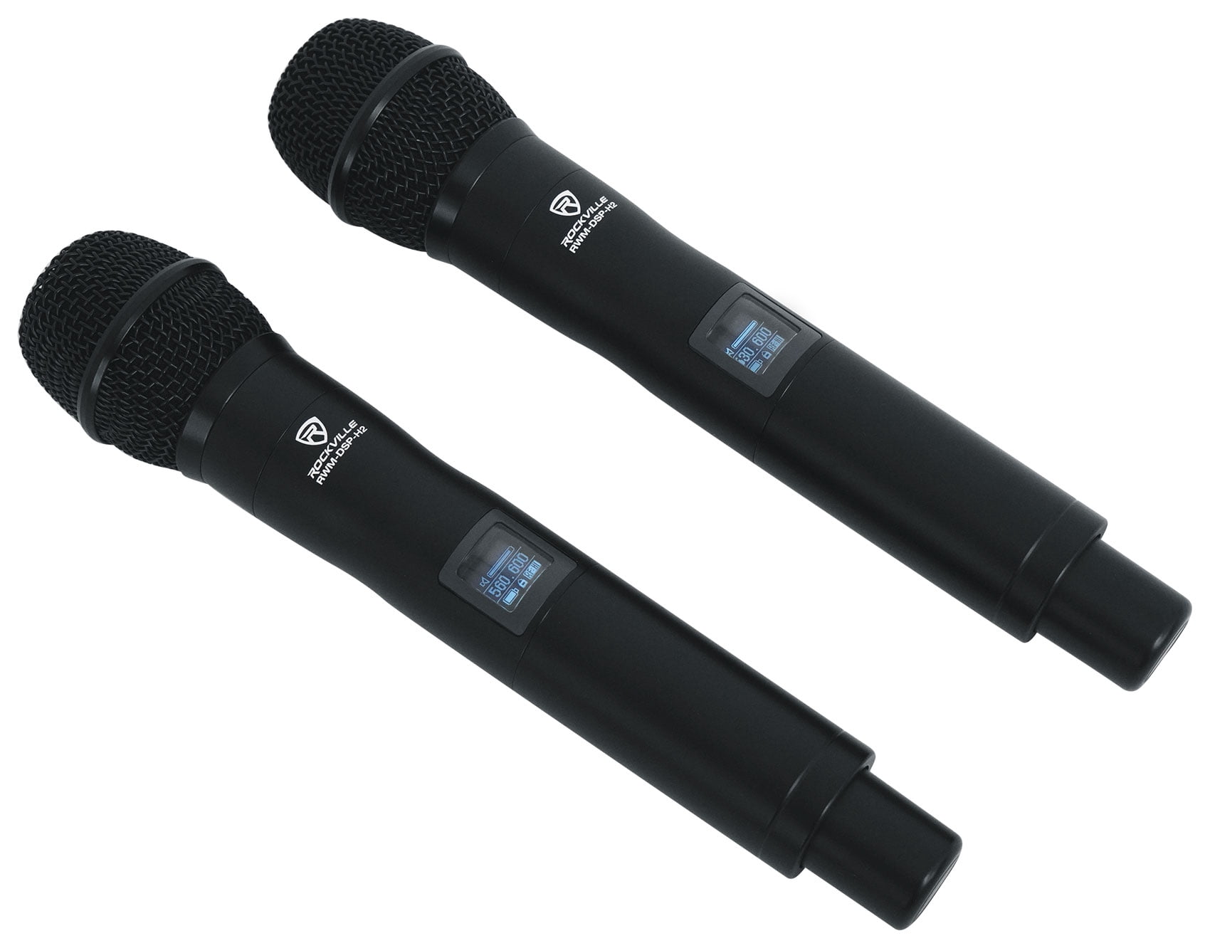 Rockville RWM-DSP-H2 Dual Handheld UHF Wireless Microphone System, DSP Control, Adjustable EQ, Delay, Feedback Filter, OLED Display, 200 Channels, 400-600 ft Range, Includes 2 Mics & Rack Mount
