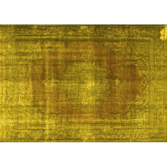 Ahgly Company Machine Washable Indoor Rectangle Persian Yellow Bohemian Area Rugs, 8' x 12'