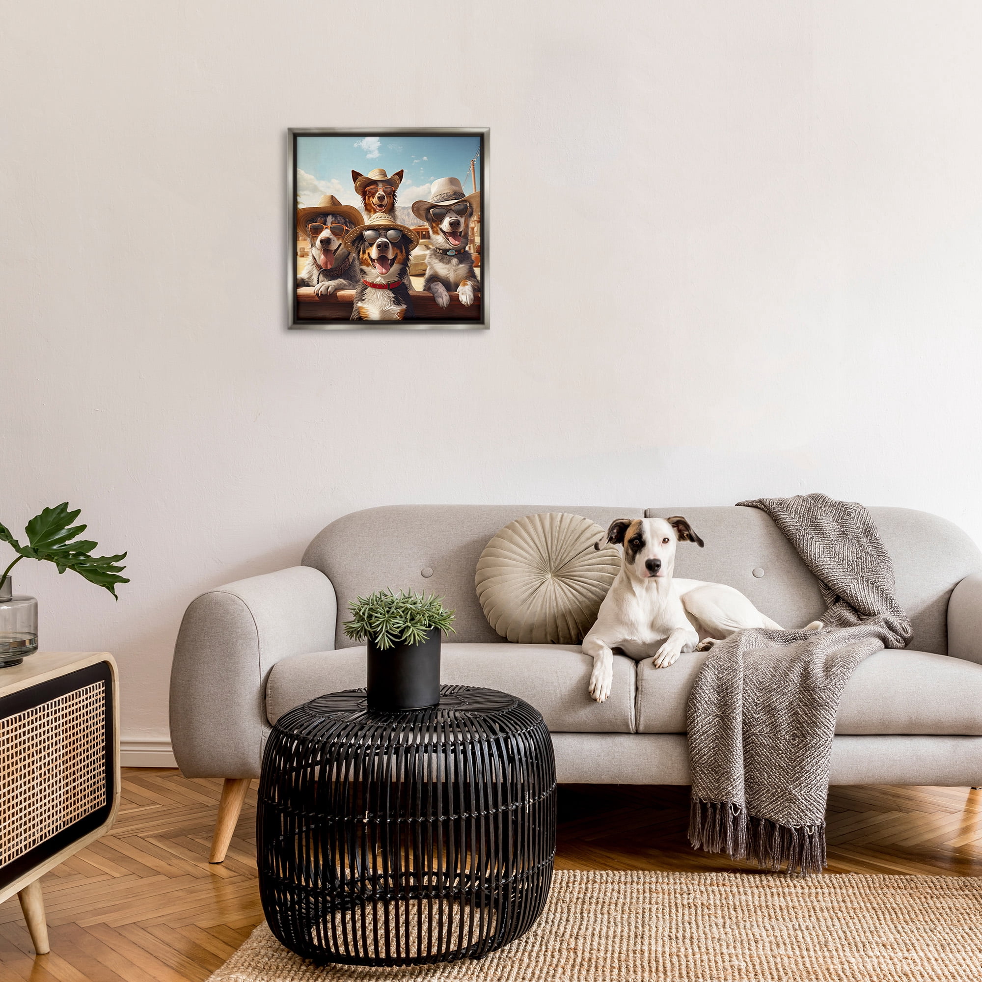 Stupell Industries Southwestern Cowboy Dogs Animals & Insects Painting Gray Floater Framed Canvas Art Print Wall Art, 25 x 25