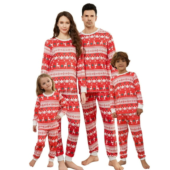Onlypjs Family Matching Christmas Pajamas – Red & White Fair Isle Reindeer Print Holiday Sleepwear for Women, Men