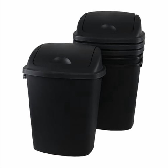 4 Packs Commercial Heavy-Duty Trash Can with Lid, Plastic Swing Top Kitchen Trash Can (11 Gallon, Black)