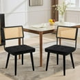 thumbnail image 5 of 1PC Rattan Dining Chairs, Velvet Upholstered Kitchen Chairs with Cane Backrest & Wood Legs for Dining Room, Kitchen, or Restaurant Black, 5 of 9