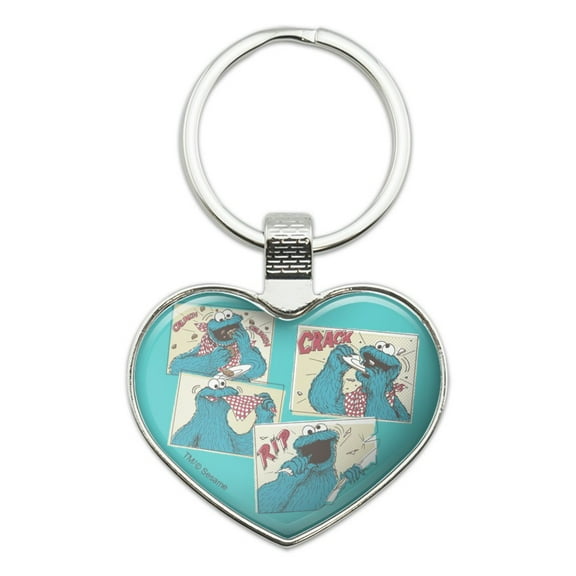 Sesame Street Cookie Monster Comic Keychain Heart Love Metal Key Chain Ring