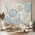 thumbnail image 2 of Coastal Ocean Tapestry for Bedroom Wall Hanging Tapestry, Vintage Coral Starfish Shell Seahorse Ceiling Backdrop Tapestries Poster Blanket Wall Decor for Teens Room Living Room Dorm 51" x 59", 2 of 8