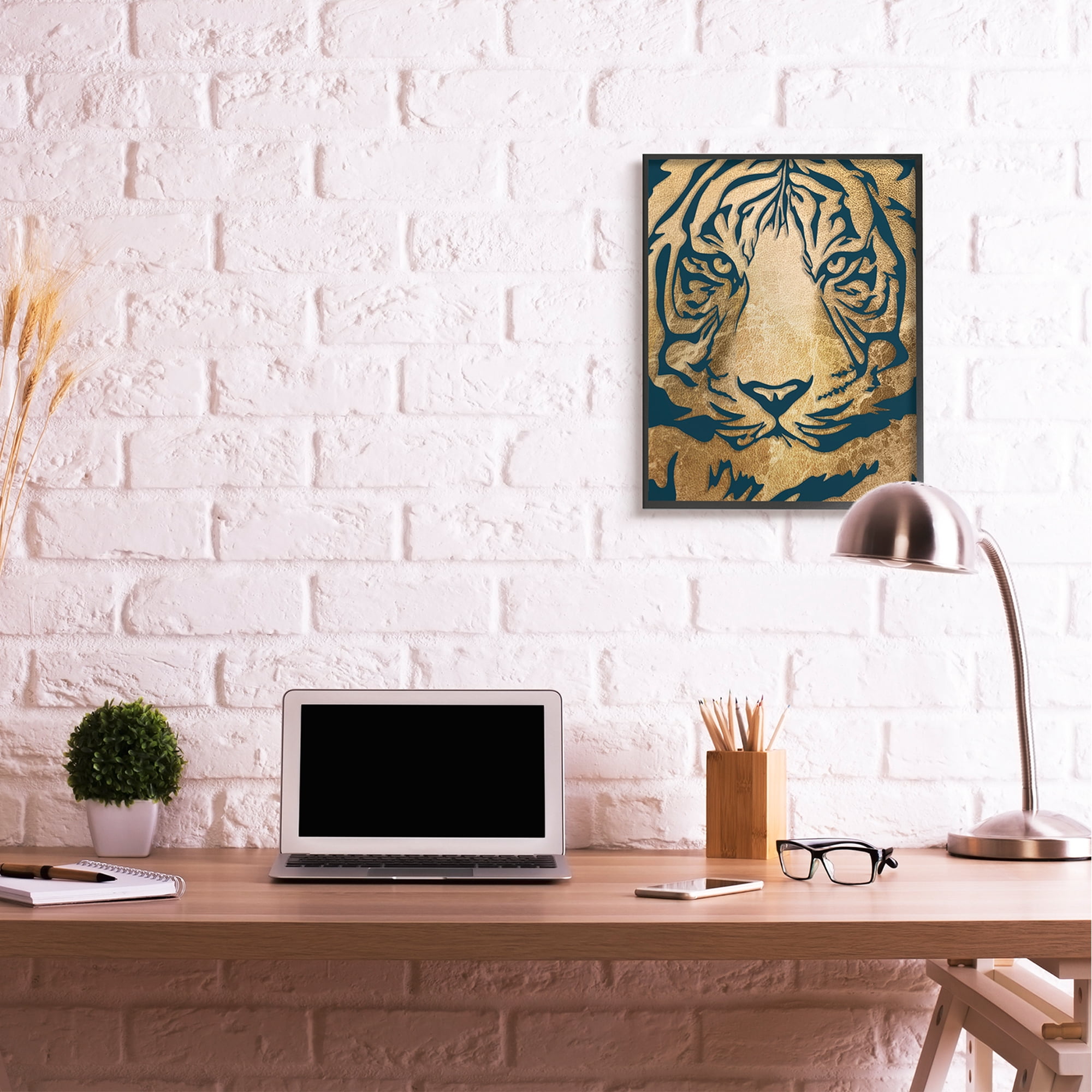 Tiger Stripe Portrait Distressed Fabric Pattern 24 in x 30 in Framed Painting Art Print, by Stupell Home Décor